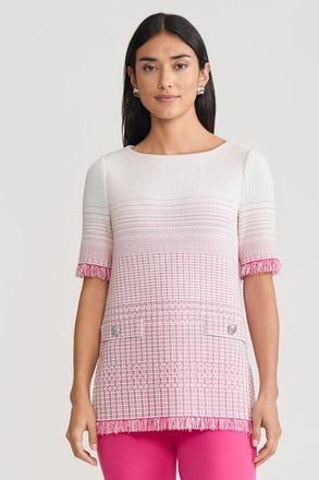 Ming Wang Ombre Fringe Trim Jacquard Knit Tunic in Carmine Rose/limestone at Nordstrom, Size X-Small