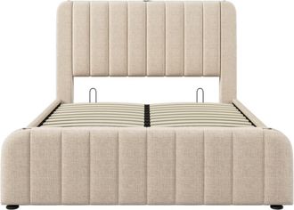 Urban Meuble Cama doble de tela color beige con almacenaje