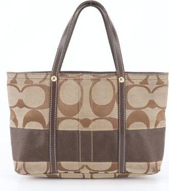 Coach Brown Leather Canvas Handbag Tote Bag (Pre-Owned)