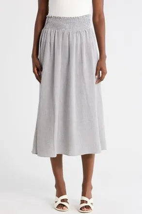 Renee C Smocked Waist Midi Skirt in Black at Nordstrom Rack, Size Large