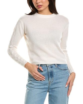 Brodie Cable Sleeve Crewneck Cashmere Sweater