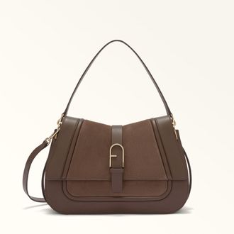 Furla Flow Borsa A Mano L Toni Espresso Pelle Di Vitello Claris Lux + Camoscio Donna