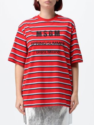 Msgm T-shirt oversize in cotone a righe con stampa logo