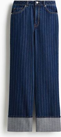 H&M Wide Ultra High Turn-up Jeans in Denim Blue/pinstriped at Nordstrom, Size 14