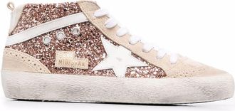 Golden Goose Rose Gold Glitter Mid-Top Sneakers