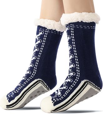 Generic Winter Socks for Women Thermal Anti Slip Socks for Women, Slippers Socks for Women Womens Christmas Socks (Navy Blue)