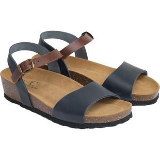 Celtic & Co. Low Wedge Ankle Strap Sandal in Navy /Rust at Nordstrom, Size 11