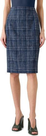Akris Plaid Wool Blend Tweed Pencil Skirt in Navy-Ecru at Nordstrom, Size 12