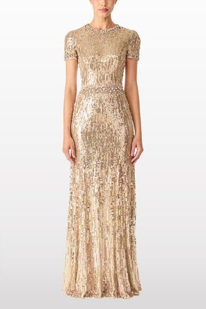 Jenny Packham Celeste Maxi Dress in Pebble at Nordstrom, Size 16 Uk