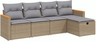 vidaXL Juego De Sof&aacute;s Jard&iacute;n Con Cojines Beige Mezcla 5 Pzas Rat&aacute;n Pe Vidaxl