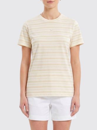 Maison Kitsun&eacute; Striped Cropped Lyocell T-Shirt with Embroidered Logo