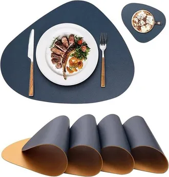 OEM Juego De 4 Manteles Individuales Y Posavasos Redondos De Pl&aacute;stico - Azul Oscuro Y Amarillo - Lavables