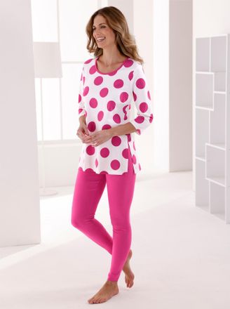 Feel Good Rundhalsshirt FEEL GOOD Longshirt, Damen, Gr. 36/38, pink (ecru, fuchsia), 95% Baumwolle, 5% Elasthan, gemustert, gepunktet, Shirts Rundhalsshirt