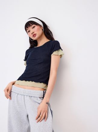 Twik Womens Layered lettuce-trim fooler T-shirt