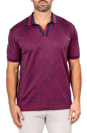 Maceoo Marthyr Grid Print Johnny Collar Cotton Polo in Red at Nordstrom, Size 7