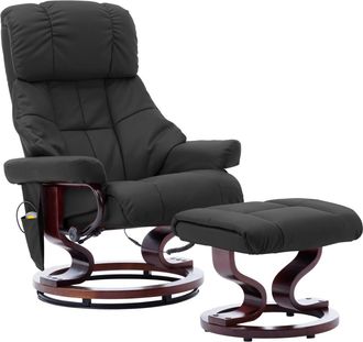 vidaXL Sill&oacute;n Reclinable Masaje Cuero Sint&eacute;tico Madera Curvada Gris Vidaxl
