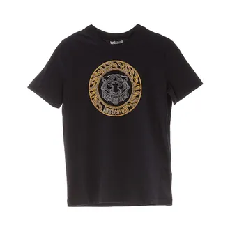 Just Cavalli T-Shirts, female, Black, Size: XL T-Shirt Leopardo Cristalli