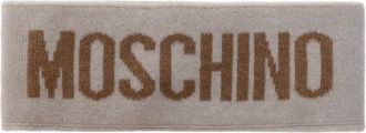 Moschino Accessoires, Dames, Beige, ONE Size, Wol, Logo Intarsia Hoofdband