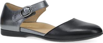 Dansko Liv Ankle Strap Flat in Black/Pewter Metallic Nappa at Nordstrom, Size 11.5-12Us