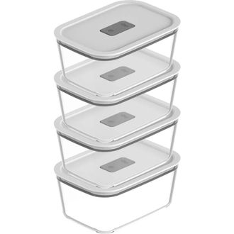 Ou Stackable Airtight Glass Food Storage Container Set with Microwave Valve and Leak Proof Lid, 8 Piece in Clear With White Lid at Nordstrom