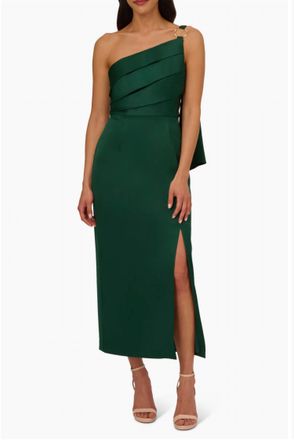 Adrianna Papell Satin Crepe Dress In Deep Forest