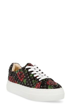 Betsey Johnson Sidny Crystal Pav&eacute; Platform Sneaker in Black Polka Dot at Nordstrom, Size 6