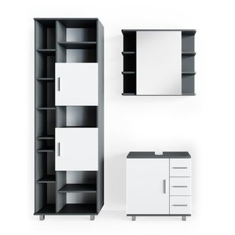 Vicco Conjunto De Muebles De Ba&ntilde;o Ilias, Antracita, 3 Partes, Con Mueble Alto