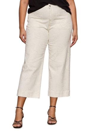 Sanctuary The Marine Embroidered Crop Wide Leg Jeans in Chalk White at Nordstrom, Size 16W