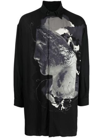 Yohji Yamamoto graphic-print long-sleeve shirt - Black