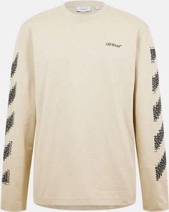 Off-white Mens Off White Crew Neck Long Sleeve Regular Fit T-Shirt in Brown/Black - Size X-Small