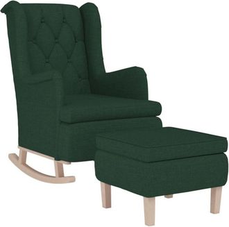 vidaXL Sill&oacute;n Con Patas Mecedoras Y Taburete De Tela Verde Oscuro Vidaxl