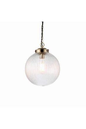 Netlighting Brydon 1 Light Globe Ceiling Pendant Antique Brass Clear Glass E27 in Gold