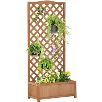 OUTSUNNY Jardinera Con Enrejado De Madera Maciza Arriate Macetero Con Soporte Para Trepadora Cultivos Plantas Flores Para Terraza Jard&iacute;n Exterior 76x36x170 Cm