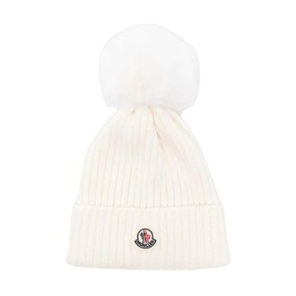 Moncler Gebreide Pom Pom Muts - unisex - Hoeden - Wit - M - Wol - Accessoires
