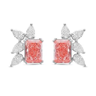 Diana M. Jewels 14kt White Gold 10cts Lab Grown Pink and White Diamond Cluster Earrings