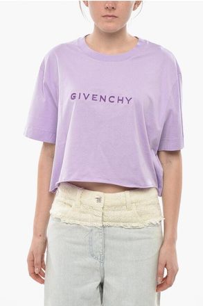 Givenchy Cropped-Fit T-Shirt With Flocked Logo And Raw Hem size L