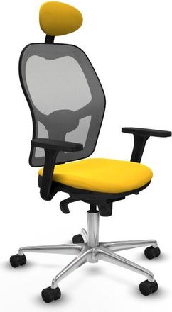 Piqueras y Crespo Piqueras Y Crespo - Jorquera Sincro Malla Gris Similpiel Amarillo Brazos 3d Base Aluminio Cabecero Fijo Ruedas 65mm Nailon