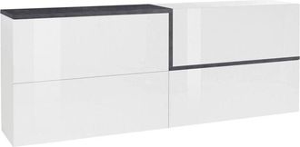 Dmora Credenza Anubi, Madia da cucina, Buffet da soggiorno, 100% Made in Italy, cm 210x40h80, Bianco lucido e Ardesia - Dmora
