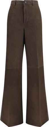 Rick Owens Brown Calf Leather Bos Taurus Casual Womens Pants