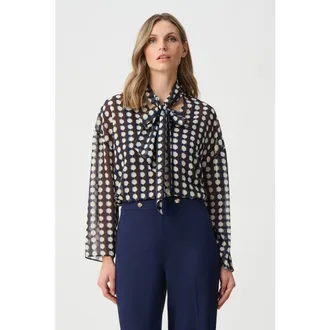 Joseph Ribkoff Chiffon Geometric-Print Tie-Neck Blouse in Brown/multi at Nordstrom, Size 14