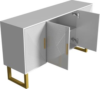 STILVORA Aparador Con 4 Puertas Y Estantes Regulables, Frentes Texturizados Brillantes, Estilo Moderno, En Mdf, Blanco, 150&times;40&times;82 Cm