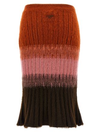 Fendi Womens Multicolor Wool Midi Skirt