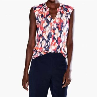 Nic+Zoe Francine Floral Ikat Live Tank Top In Blue Multi