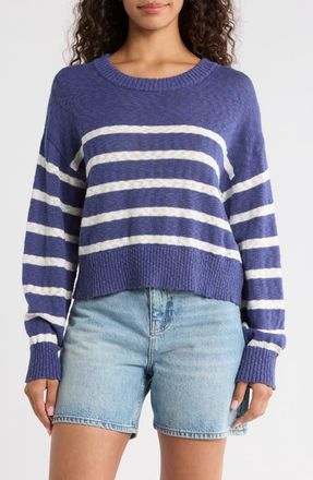 Marine Layer Sea Breeze Placed Stripe Cotton Crewneck Sweater in Navy/White Stripe at Nordstrom, Size X-Large