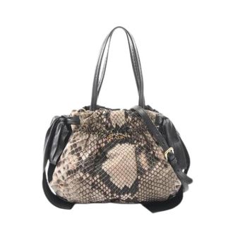 Prada Pre-owned Ribbon Python Nylon 2Way Tote Bag - Dames - Vintage Handtas - Beige - ONE Size - Nylon - Vintage