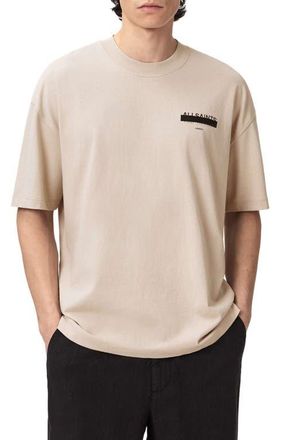 AllSaints Redact Mock Neck Graphic T-Shirt in Feather Taupe at Nordstrom, Size Xx-Large