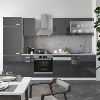 Vicco Mueble De Cocina R-line, Antracita Brillo Intenso/blanco, 300 Cm, Et M&aacute;rmol