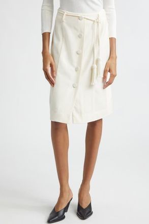 Poss&eacute; Elspeth Button Front Belted Wool Midi Skirt in Cream at Nordstrom, Size Xx-Small