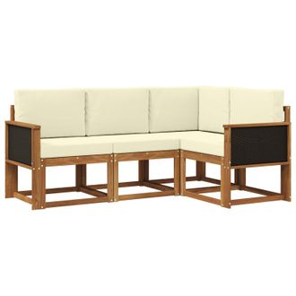 vidaXL Conjunto De Sof&aacute;s De Exterior 4 Pcs Natural Y Crema Poli&eacute;ster Vidaxl