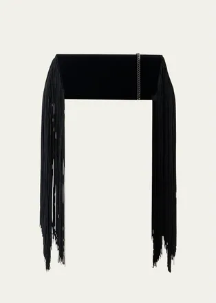 Akris Anouk Fringed Velvet Trapezoid Clutch Bag